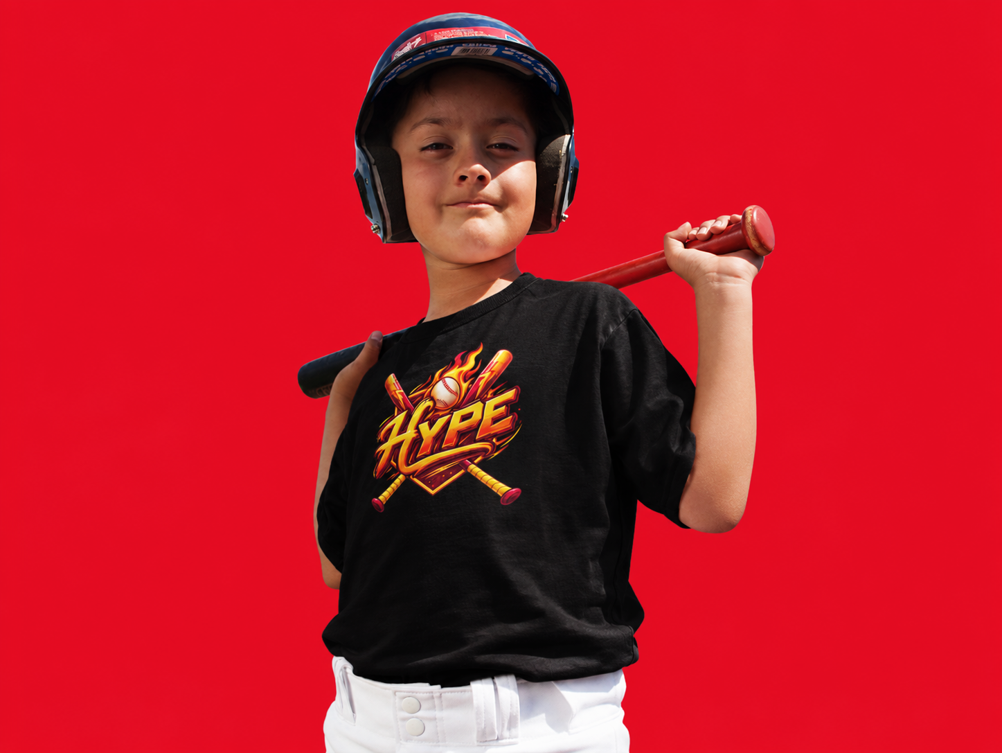 Young Hawks baseball player wearing the Hype t-shirt
